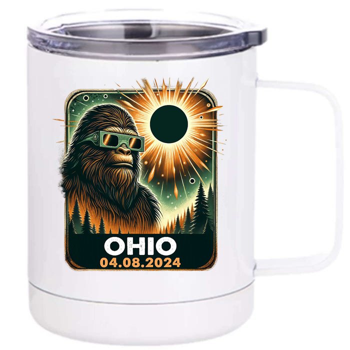 Bigfoot Ohio Total Solar Eclipse 2024 With Eclipse Glasses Front & Back 12oz Stainless Steel Tumbler Cup