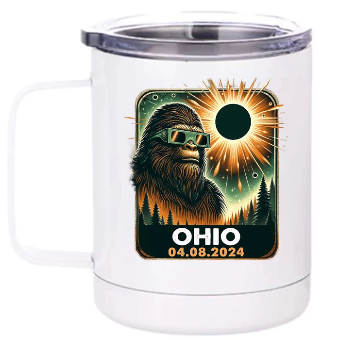 Bigfoot Ohio Total Solar Eclipse 2024 With Eclipse Glasses Front & Back 12oz Stainless Steel Tumbler Cup