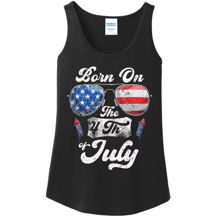 Born On The 4th Of July Birthday Independence Day Ladies Essential Tank