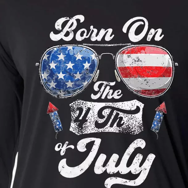 Born On The 4th Of July Birthday Independence Day Cooling Performance Long Sleeve Crew