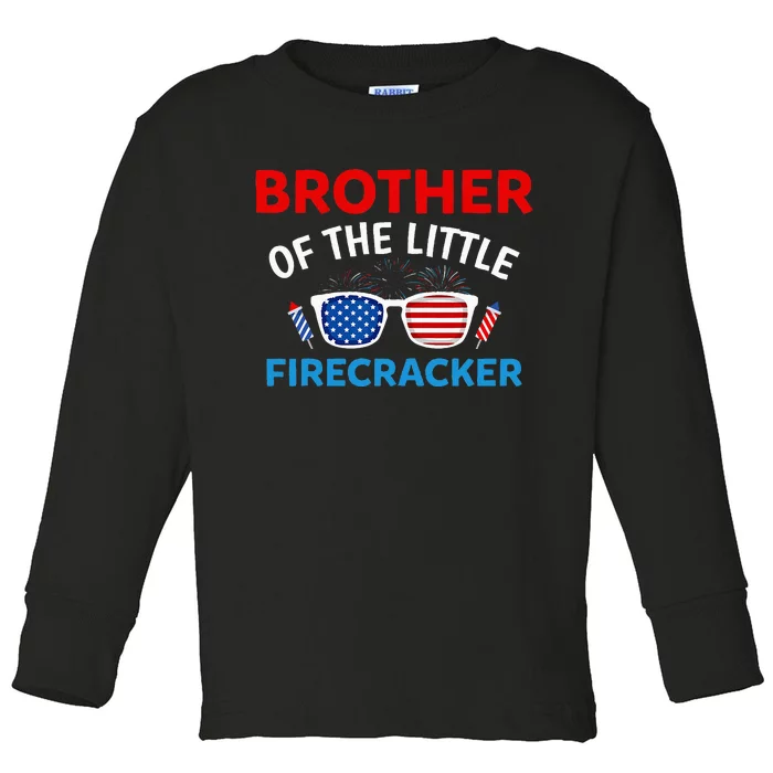 Brother Of The Little Firecracker 4th of July Birthday Gifts Toddler Long Sleeve Shirt