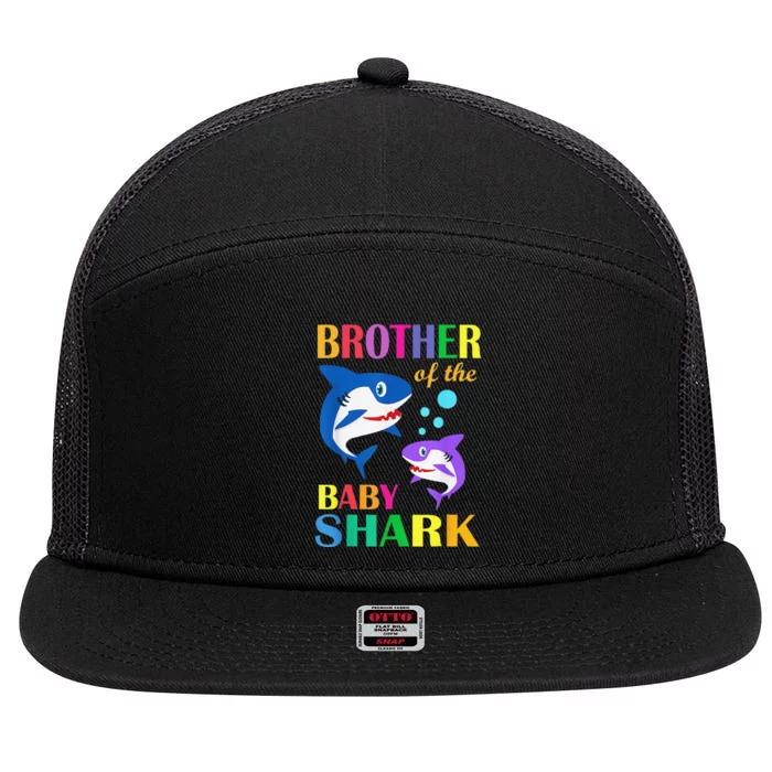 Brother Of The Baby Birthday Shark Brother Shark Christmas 7 Panel Mesh Trucker Snapback Hat