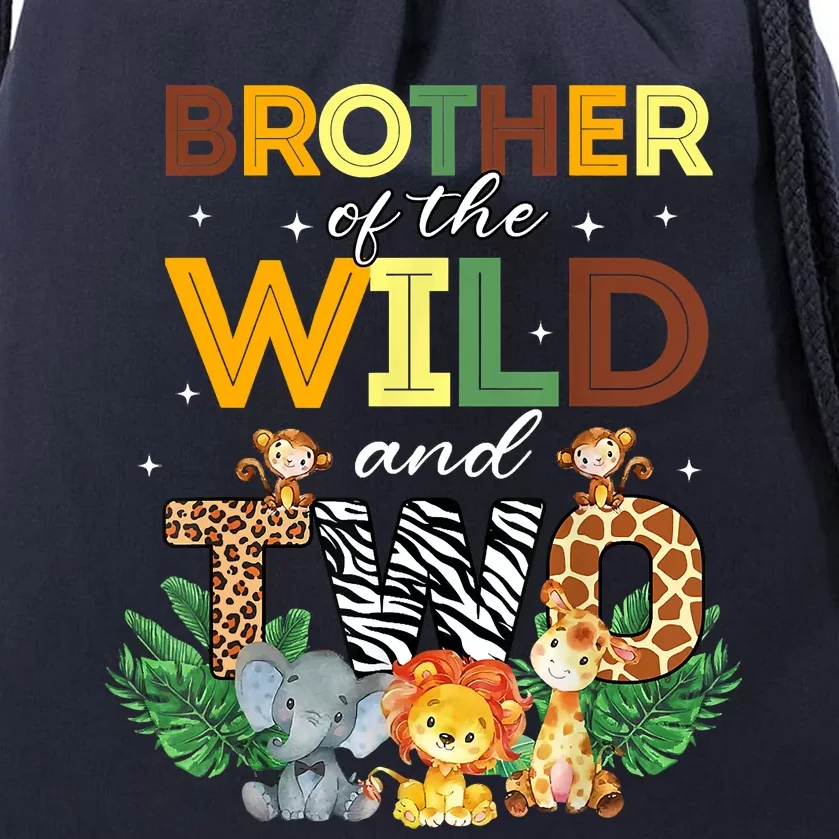 Brother Of The Wild Two Zoo Birthday Safari Jungle Animal Drawstring Bag