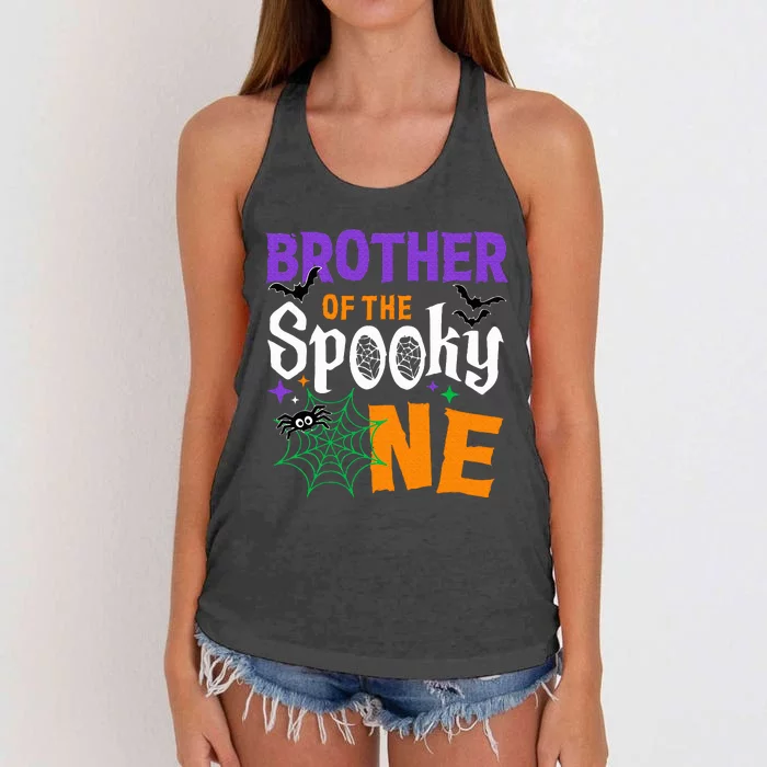 Brother Of The Spooky One Halloween 1st Birthday Women's Knotted Racerback Tank