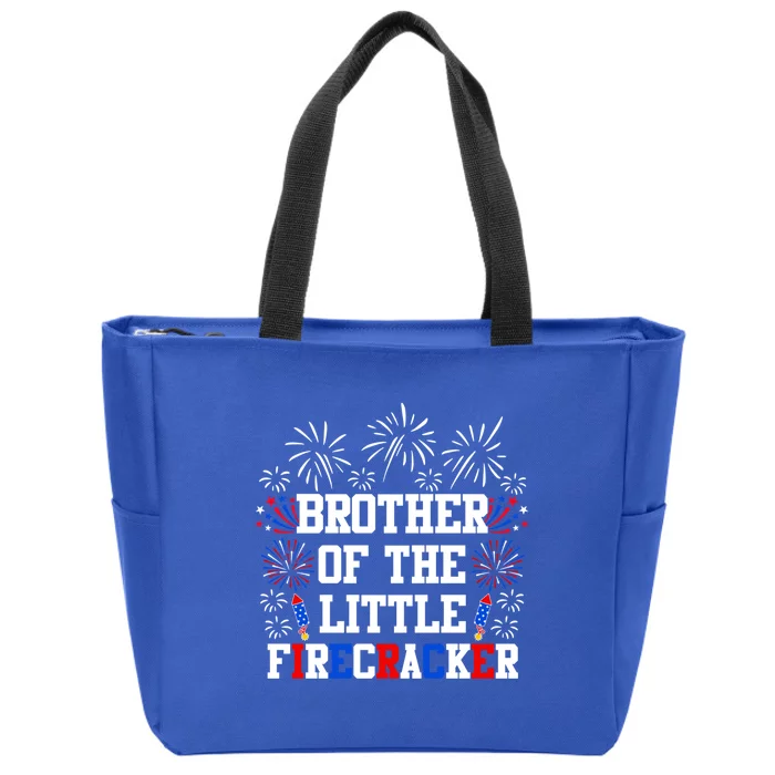 Brother Of The Little Firecracker Gift 4th Of July Birthday Gift Zip Tote Bag