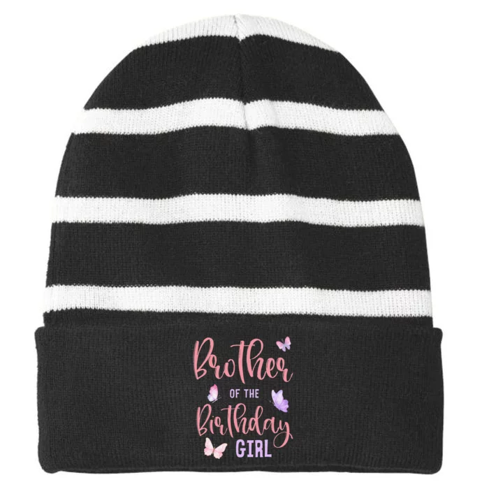 Brother of The Birthday Butterfly Party Matching Family Striped Beanie with Solid Band