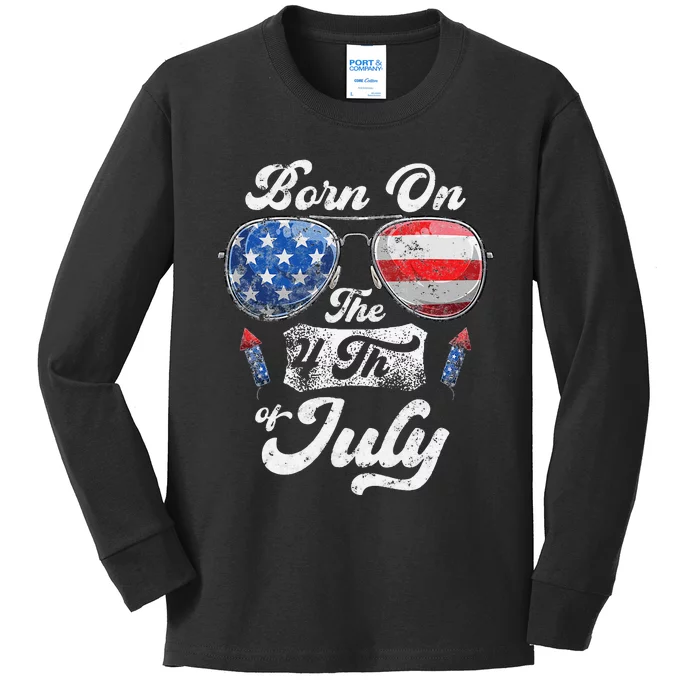 Born On The 4th Of July Birthday Independence Day Kids Long Sleeve Shirt