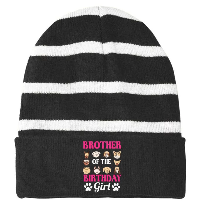 Brother Of The Birthday Dog Paw Bday Party Celebration Striped Beanie with Solid Band