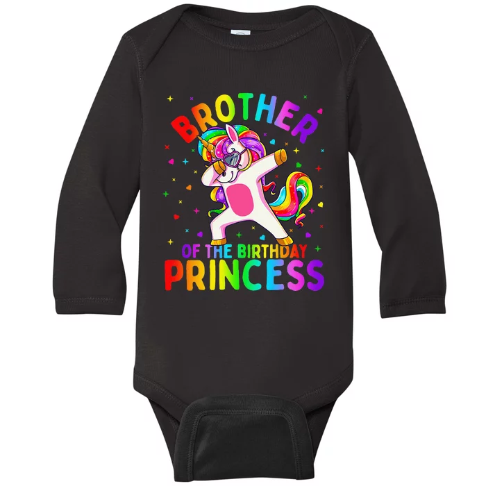 Brother of the Birthday Princess Dabbing Unicorn Baby Long Sleeve Bodysuit