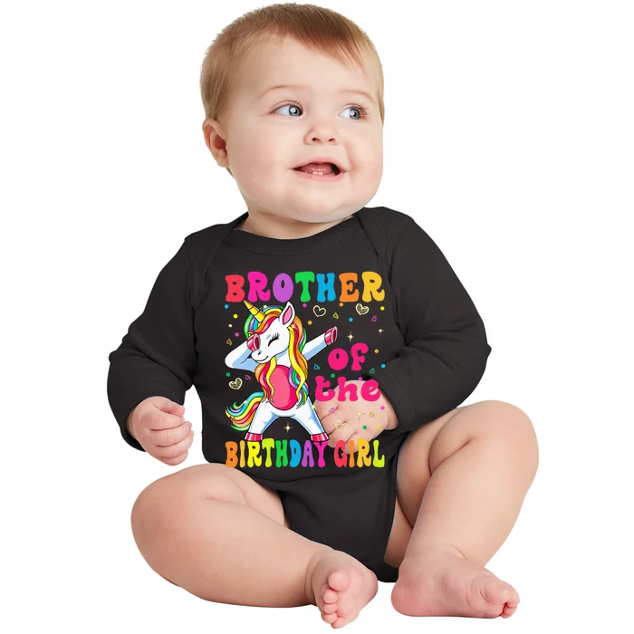 Brother of the Birthday Princess Dabbing Unicorn Baby Long Sleeve Bodysuit