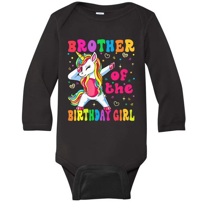 Brother of the Birthday Princess Dabbing Unicorn Baby Long Sleeve Bodysuit