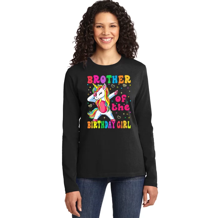 Brother of the Birthday Princess Dabbing Unicorn Ladies Long Sleeve Shirt