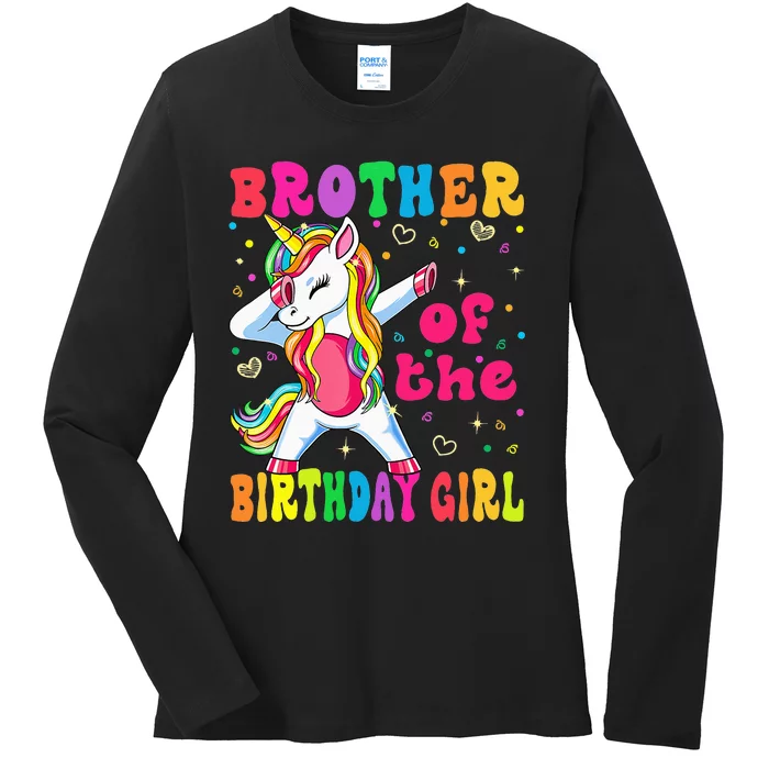 Brother of the Birthday Princess Dabbing Unicorn Ladies Long Sleeve Shirt