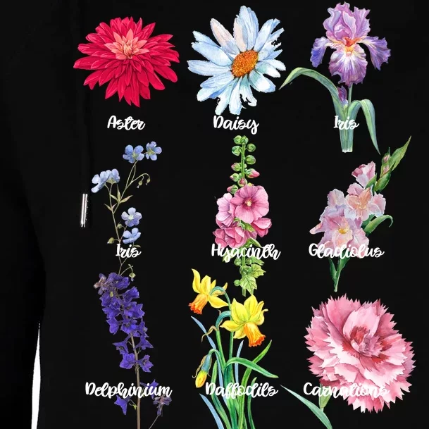 Botanical Floral Flowers Womens Funnel Neck Pullover Hood