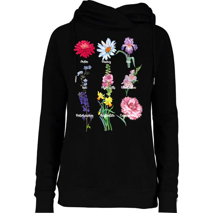 Botanical Floral Flowers Womens Funnel Neck Pullover Hood