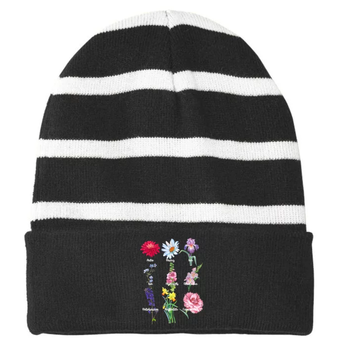 Botanical Floral Flowers Striped Beanie with Solid Band