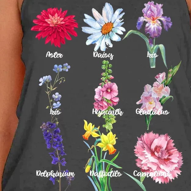 Botanical Floral Flowers Women's Knotted Racerback Tank