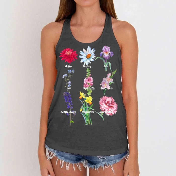 Botanical Floral Flowers Women's Knotted Racerback Tank