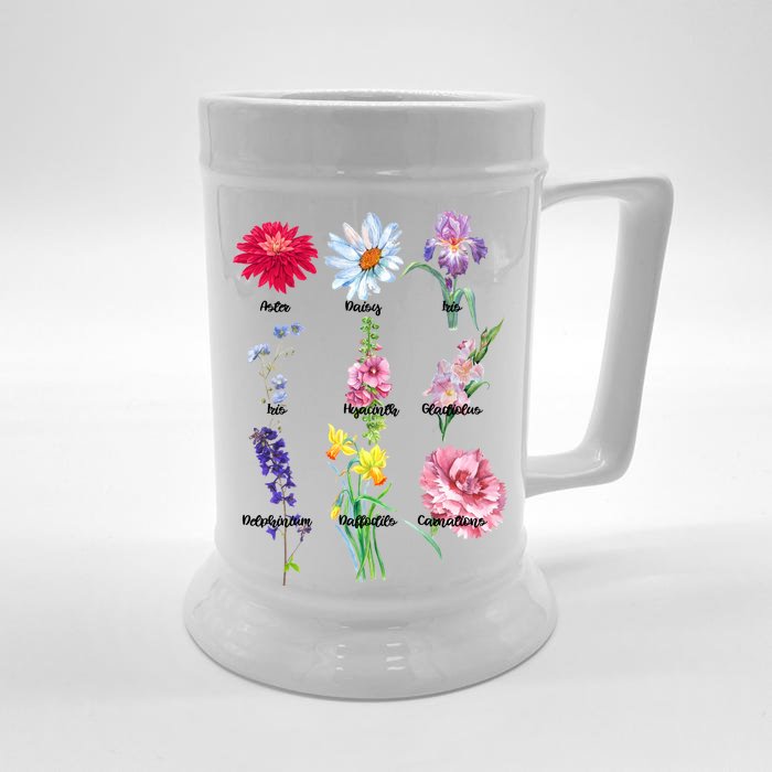 Botanical Floral Flowers Front & Back Beer Stein