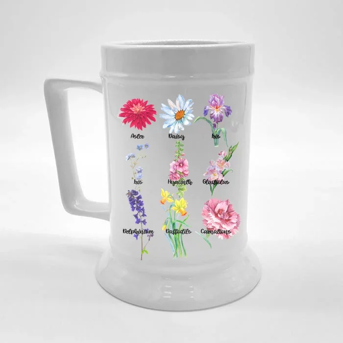 Botanical Floral Flowers Front & Back Beer Stein