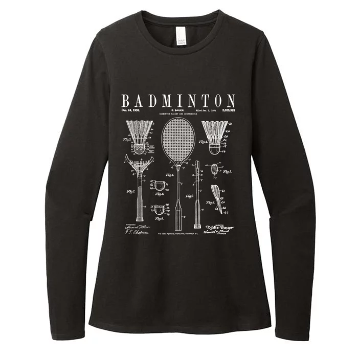 Badminton Old Vintage Patent Drawing Print Cute Gift Womens CVC Long Sleeve Shirt