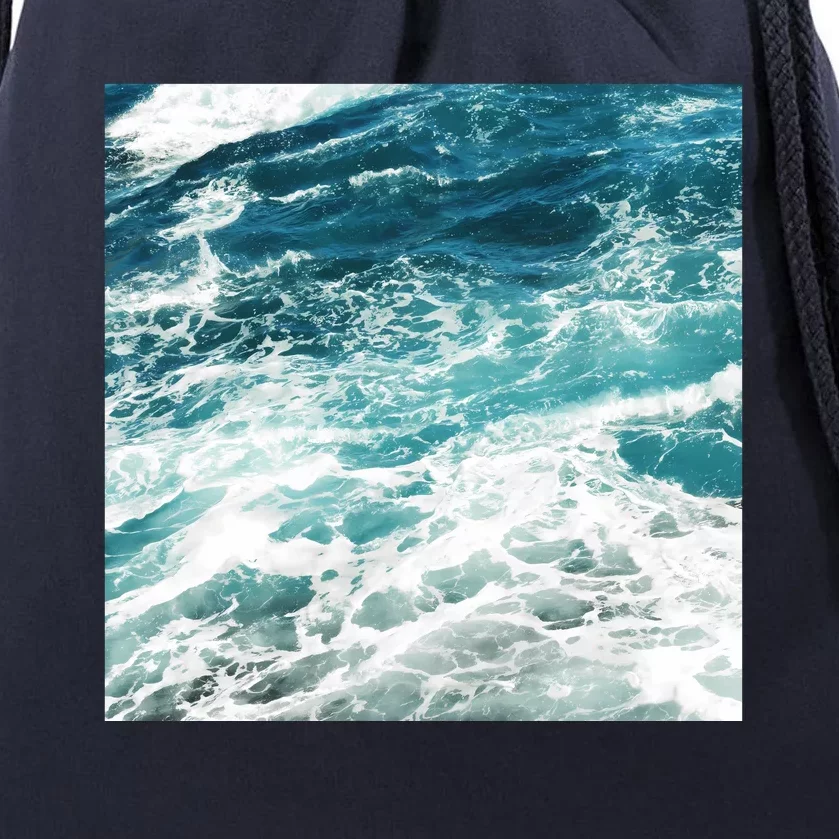 Blue Ocean Waves Drawstring Bag