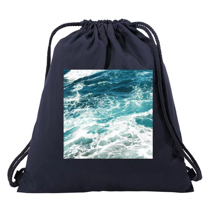 Blue Ocean Waves Drawstring Bag