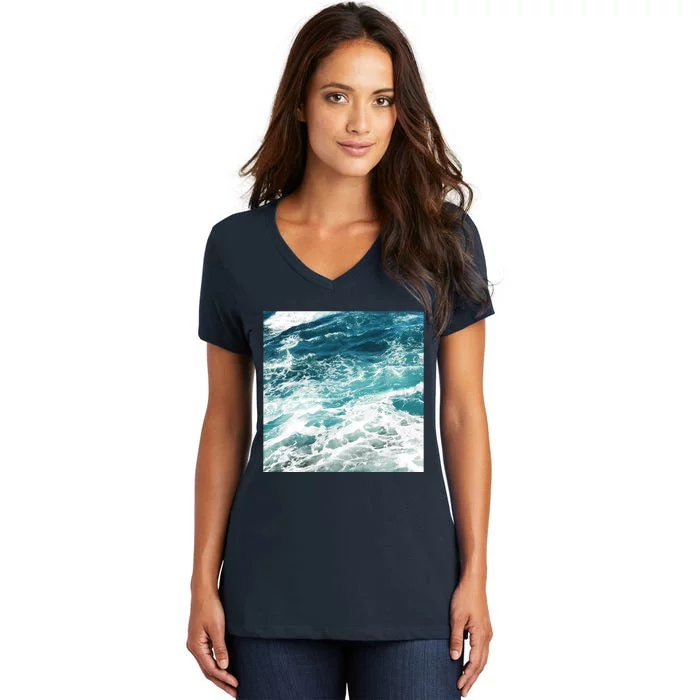 Blue Ocean Waves Women's V-Neck T-Shirt