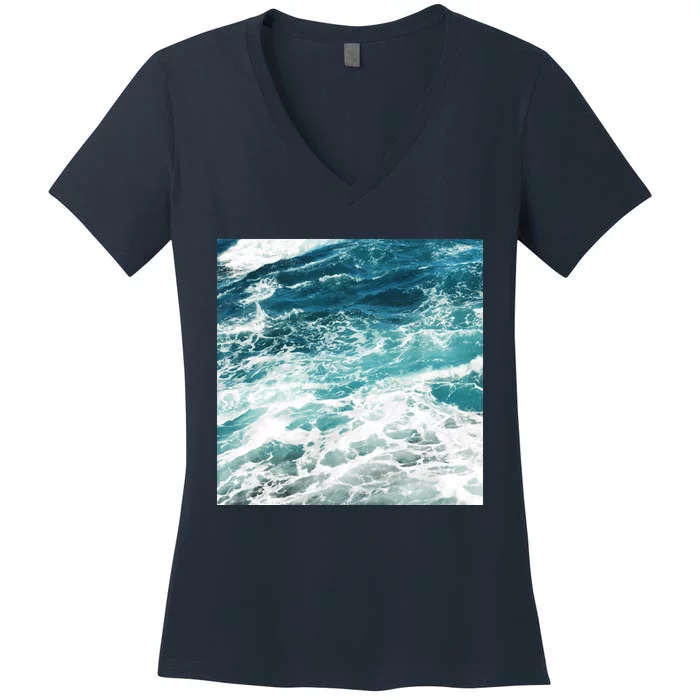 Blue Ocean Waves Women's V-Neck T-Shirt