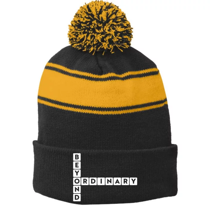 Beyond Ordinary Word Game Style Stripe Pom Pom Beanie