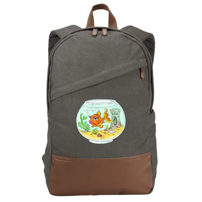 Bowl with Goldfish Cartoon Cotton Canvas Backpack