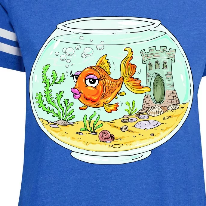 Bowl with Goldfish Cartoon Enza Ladies Jersey Football T-Shirt