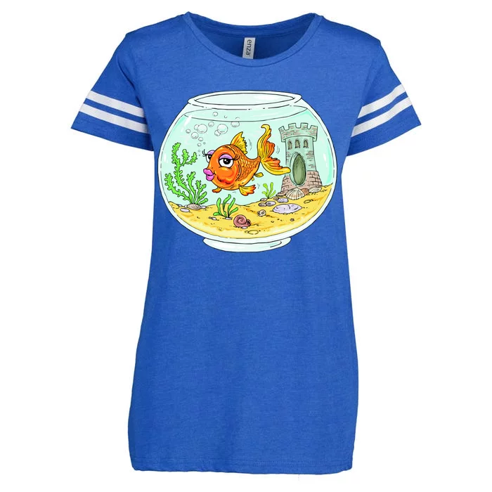 Bowl with Goldfish Cartoon Enza Ladies Jersey Football T-Shirt