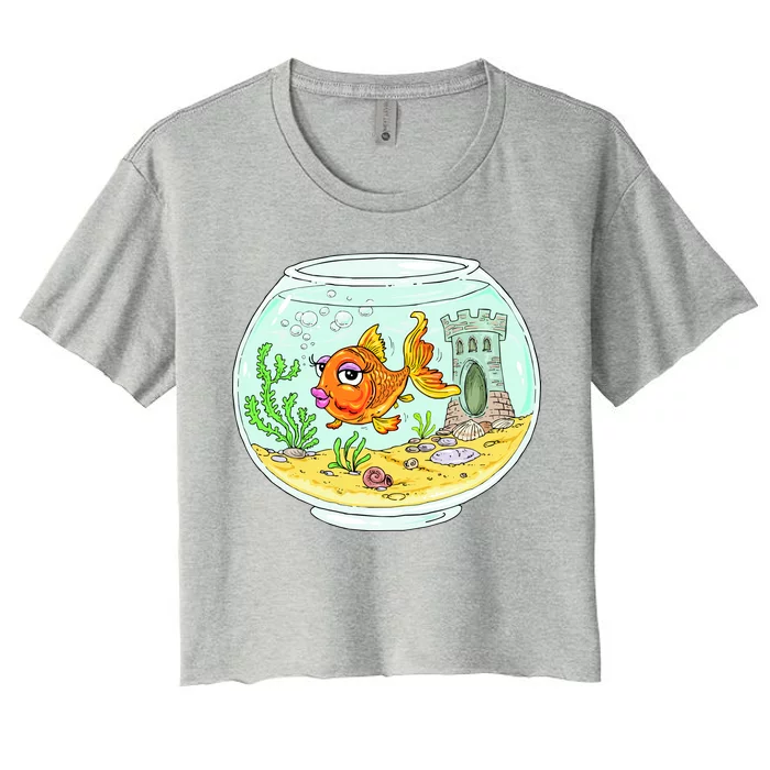 Bowl with Goldfish Cartoon Women's Crop Top Tee