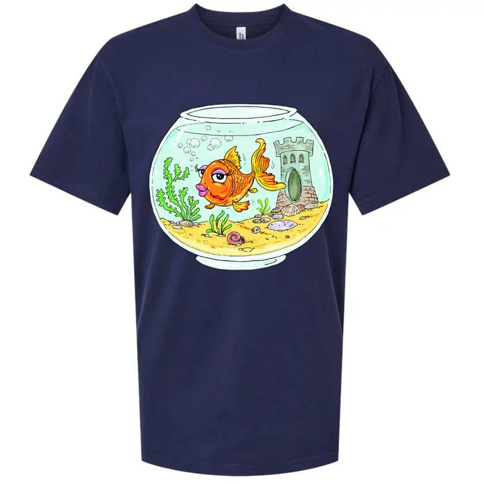 Bowl with Goldfish Cartoon Sueded Cloud Jersey T-Shirt