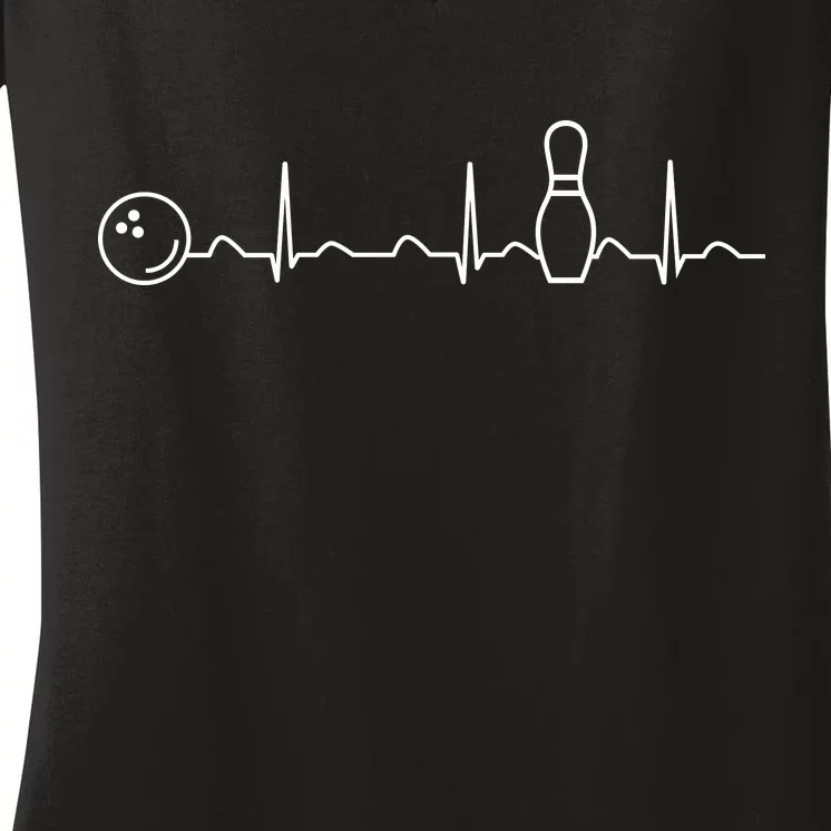 Bowling Lifeline Heartbeat Pulse Women's V-Neck T-Shirt