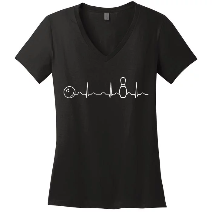 Bowling Lifeline Heartbeat Pulse Women's V-Neck T-Shirt