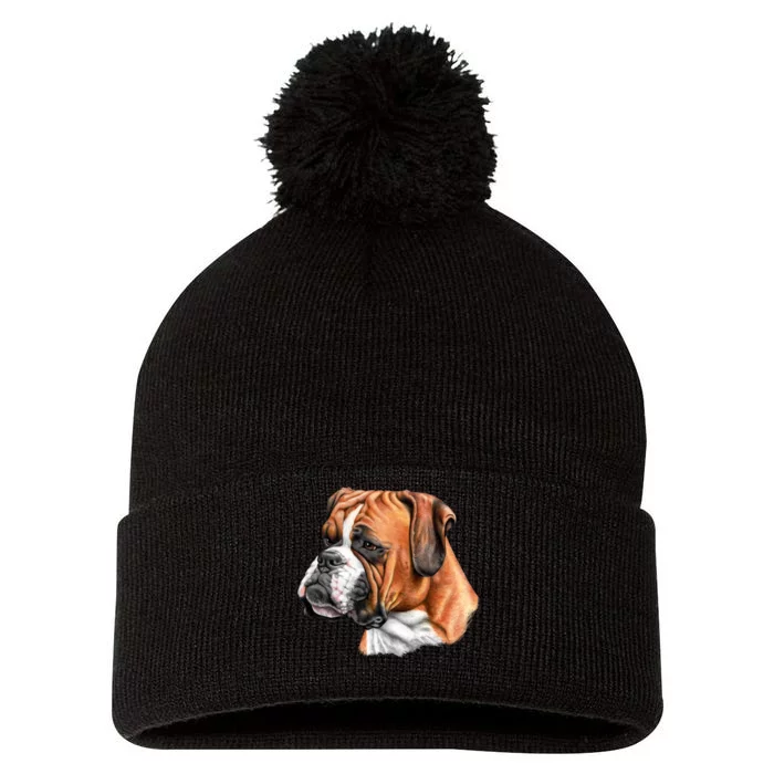 Boxer Face Pom Pom 12in Knit Beanie