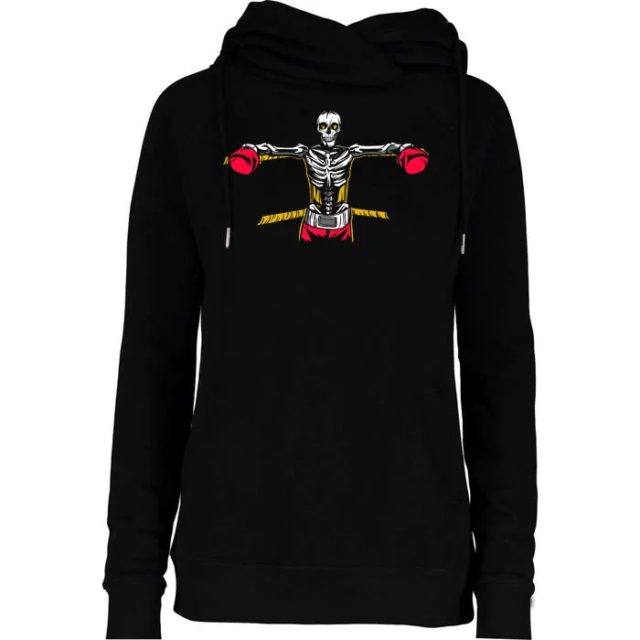 Boxing Skeleton Womens Funnel Neck Pullover Hood