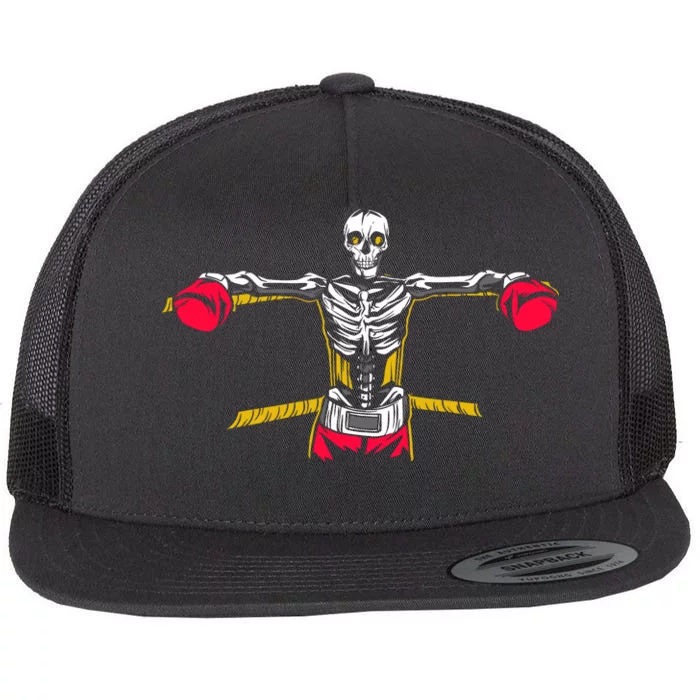 Boxing Skeleton Flat Bill Trucker Hat