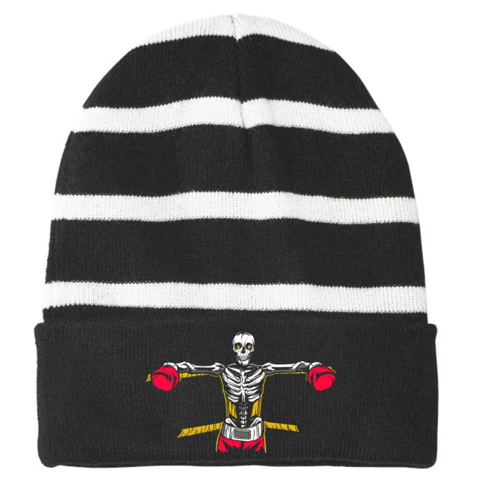 Boxing Skeleton Striped Beanie with Solid Band