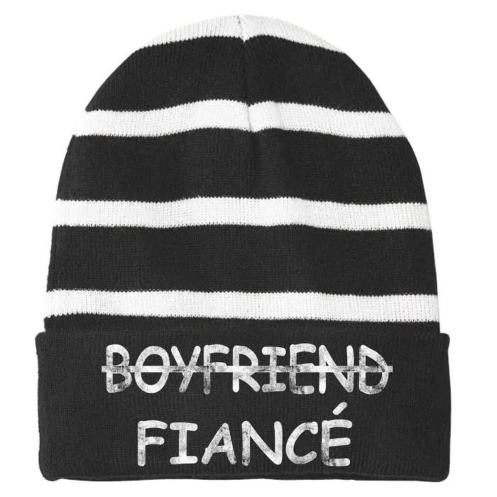 Boyfriend Fiance Engagement Party Striped Beanie with Solid Band