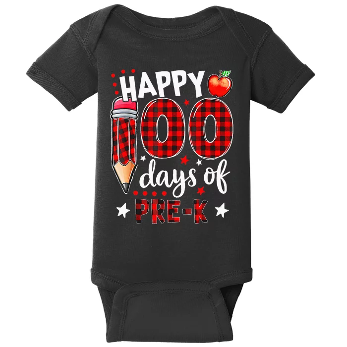 Buffalo Plaid 100 Days Of Pre K funny Teacher lovers Baby Bodysuit