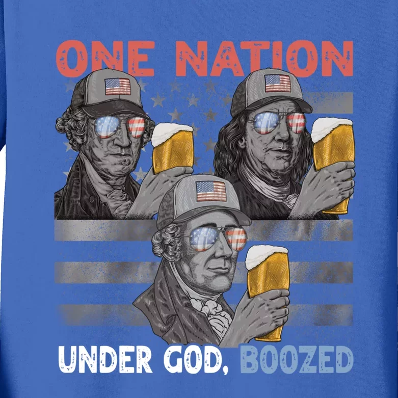 Beer Presidents 4th Of July One Nation Under God Boozed Meaningful Gift Kids Long Sleeve Shirt