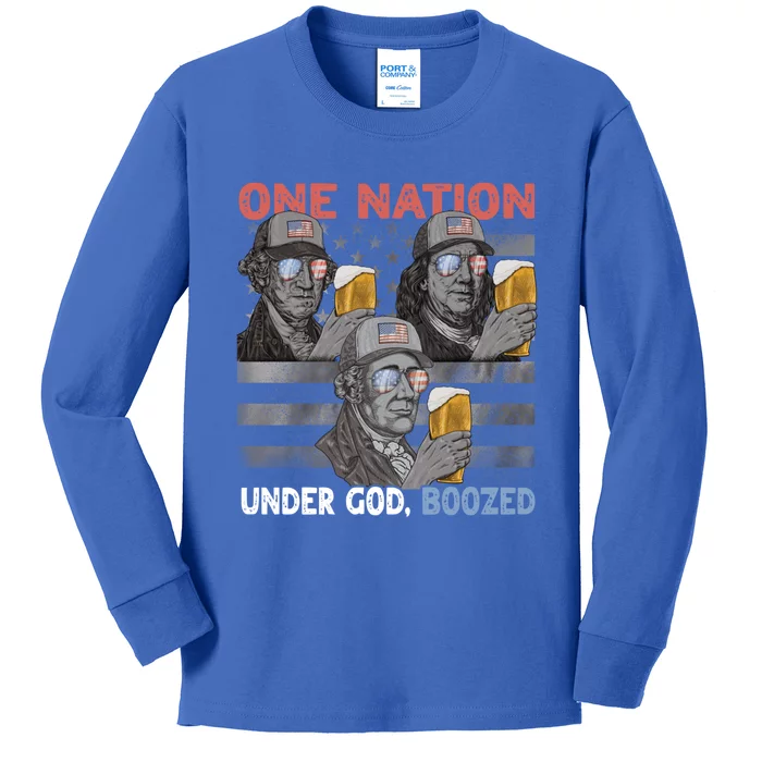 Beer Presidents 4th Of July One Nation Under God Boozed Meaningful Gift Kids Long Sleeve Shirt