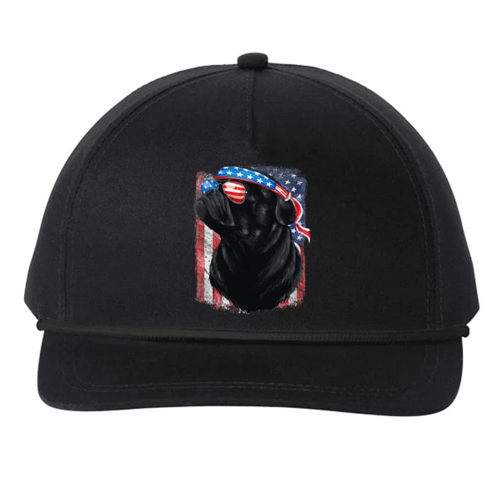 Black Pug 4th of July Dog Mom Dog Dad USA Flag Funny Pug Snapback Five-Panel Rope Hat