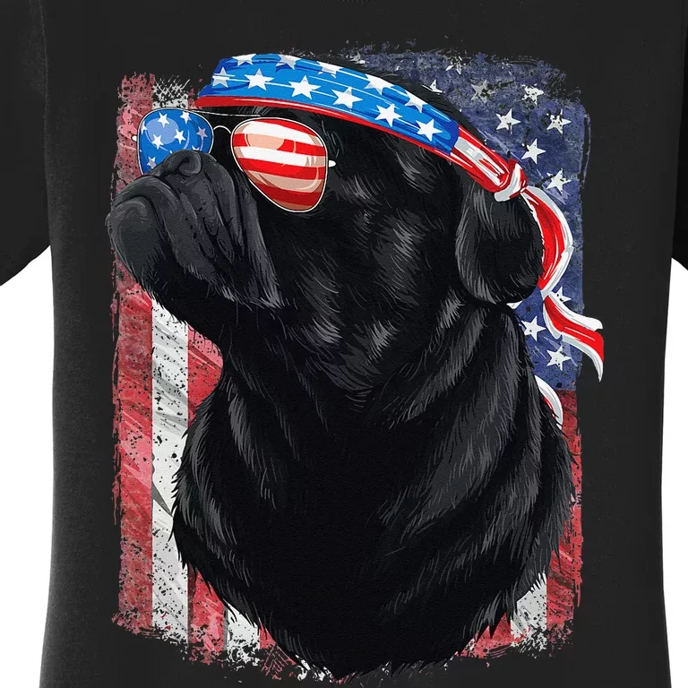 Black Pug 4th of July Dog Mom Dog Dad USA Flag Funny Pug Women's T-Shirt