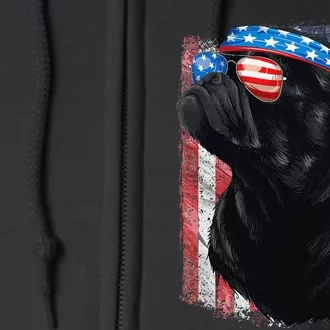 Black Pug 4th of July Dog Mom Dog Dad USA Flag Funny Pug Full Zip Hoodie