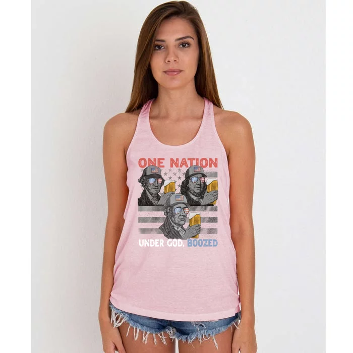 Beer Presidents 4th Of July One Nation Under God Boozed Meaningful Gift Women's Knotted Racerback Tank