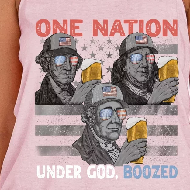 Beer Presidents 4th Of July One Nation Under God Boozed Meaningful Gift Women's Knotted Racerback Tank